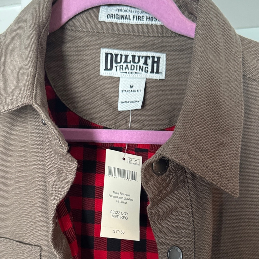Duluth Trading Co Brown Shirt Jacket with Red Plaid Interior